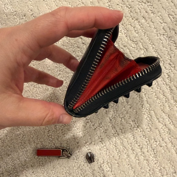 Christian Louboutin studded card coin wallet black red - Picture 6 of 15